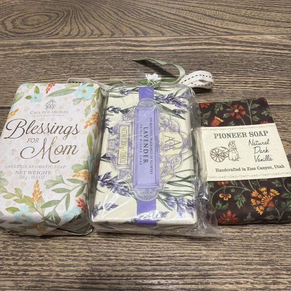 Tripled Milled Soap Lot Of 3 Beautifully Wrapped Dark Vanilla Lavender Gardenia